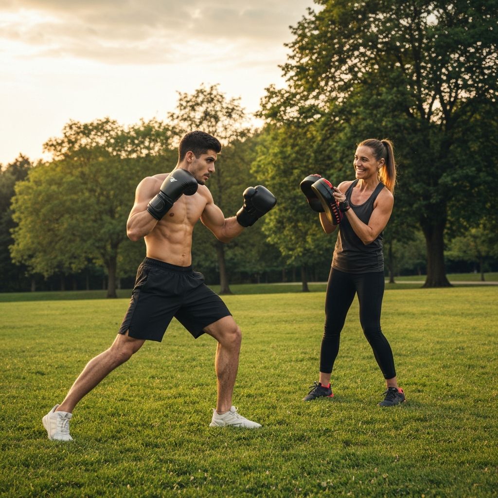 Treino de fit boxe outdoor na Quinta das Conchas